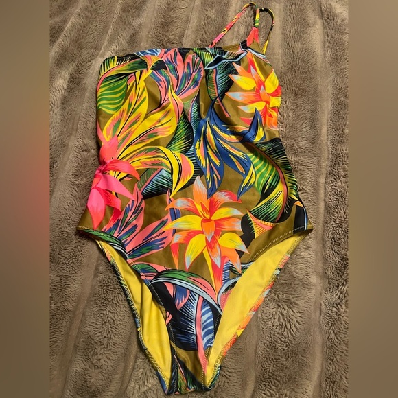 Aerie Tropical Floral One Piece Swimsuit - Pink, Yellow, Green - Picture 1 of 4